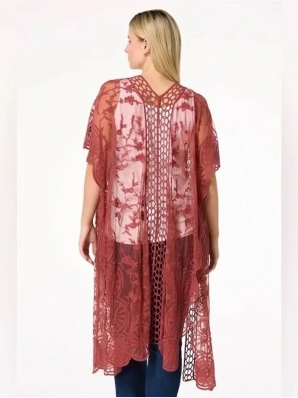 Cato Rust Red Lace Kimono Cover-Up